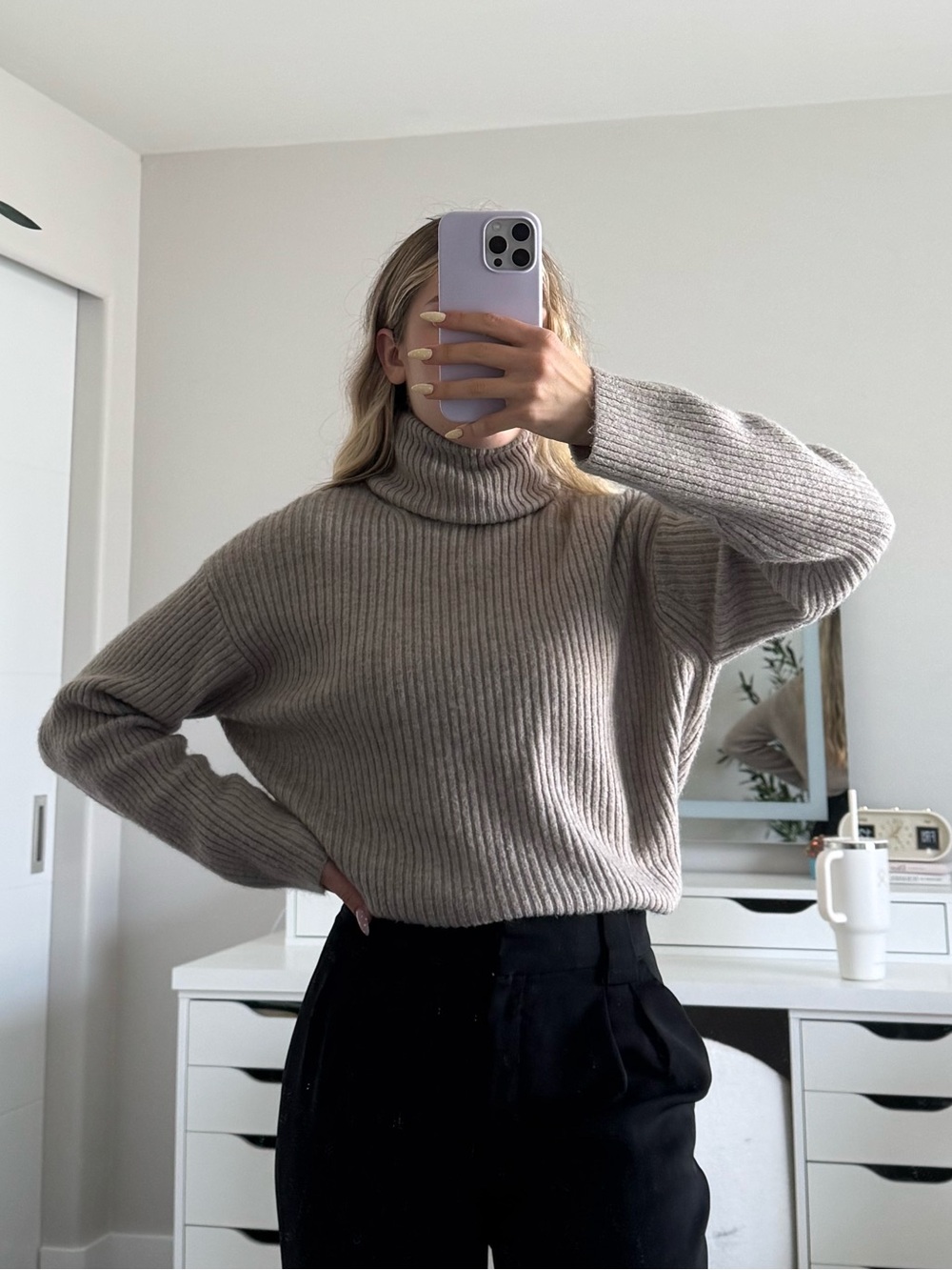 H&M Taupe Ribbed Turtleneck Sweater